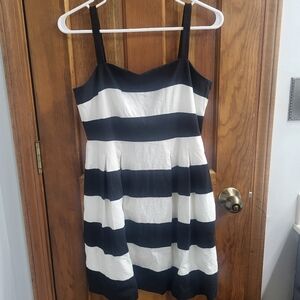 Loft 2P Linen blend black & white striped party dress